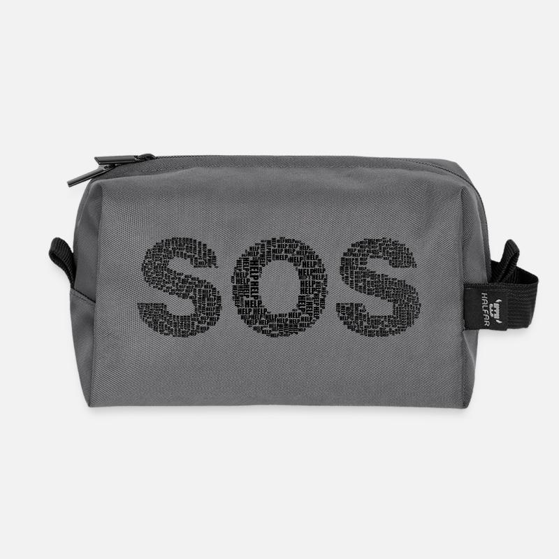SOS! Mit dem Wort "Help" geschrieben - Recycelte Kulturtasche - Anthrazit