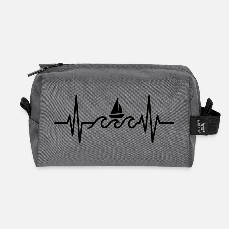 Boot Heartbeat Line Minimalistisches Segeldesign - Recycelte Kulturtasche - Anthrazit