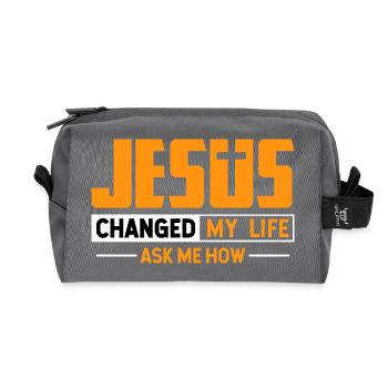 Jesus Changed My Life Ask Me How Design - Recycled Toiletry Zip Bag - anthracite - Front