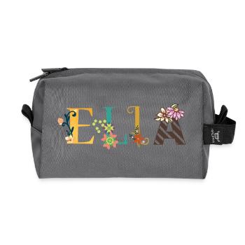 ELLA Namenskunst mit gestickten Blumen - Recycelte Kulturtasche - Anthrazit - Vorne