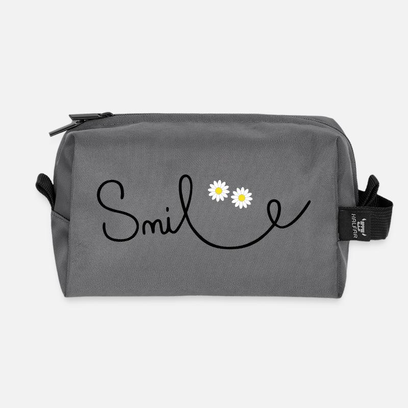 Flowery smile in cursive script - Recycled Toiletry Zip Bag - anthracite