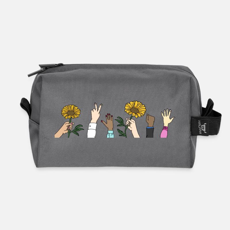 Hände mit Sonnenblumen - Recycelte Kulturtasche - Anthrazit