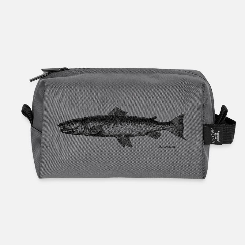 Lachs Kupferstich - Recycelte Kulturtasche - Anthrazit