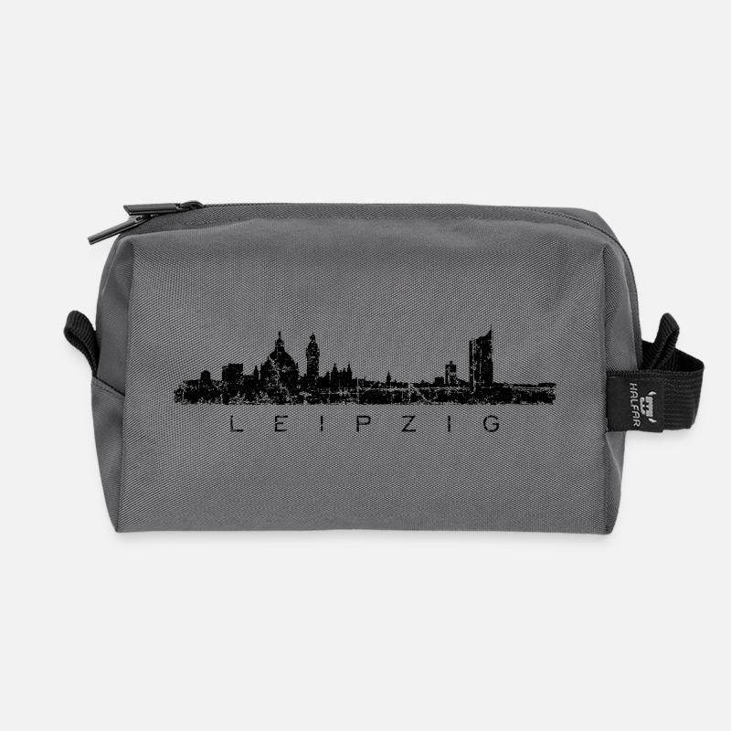 Leipzig Skyline Panorama (Vintage/Schwarz) - Recycelte Kulturtasche - Anthrazit