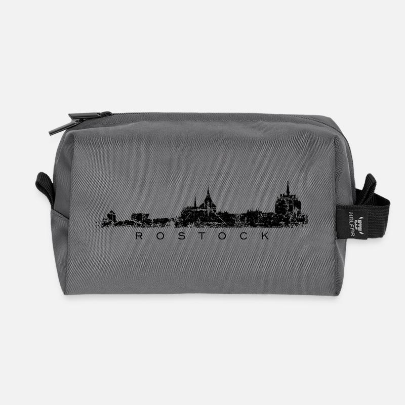 Rostocker Skyline (Vintage Schwarz) Rostock - Recycelte Kulturtasche - Anthrazit