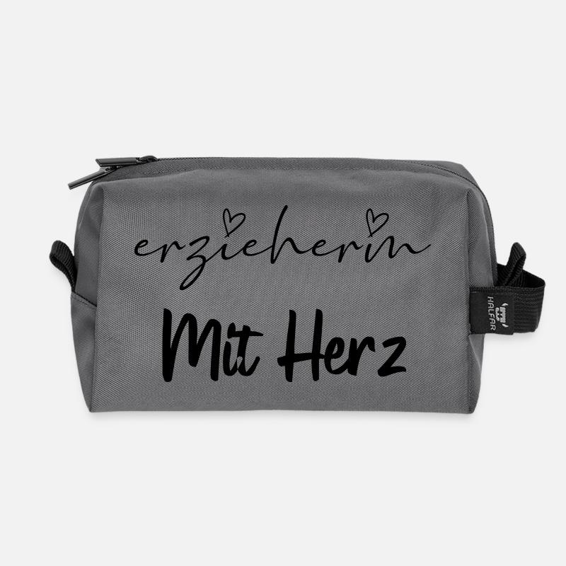 Erzieherin mit Herz, Kita Berufung Geschenkidee - Recycelte Kulturtasche - Anthrazit