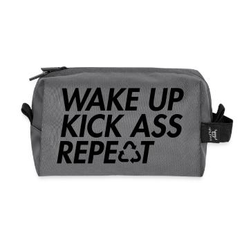 Wake Up Kick Ass Repeat - Bold Motivation - Recycled Toiletry Zip Bag - anthracite - Front