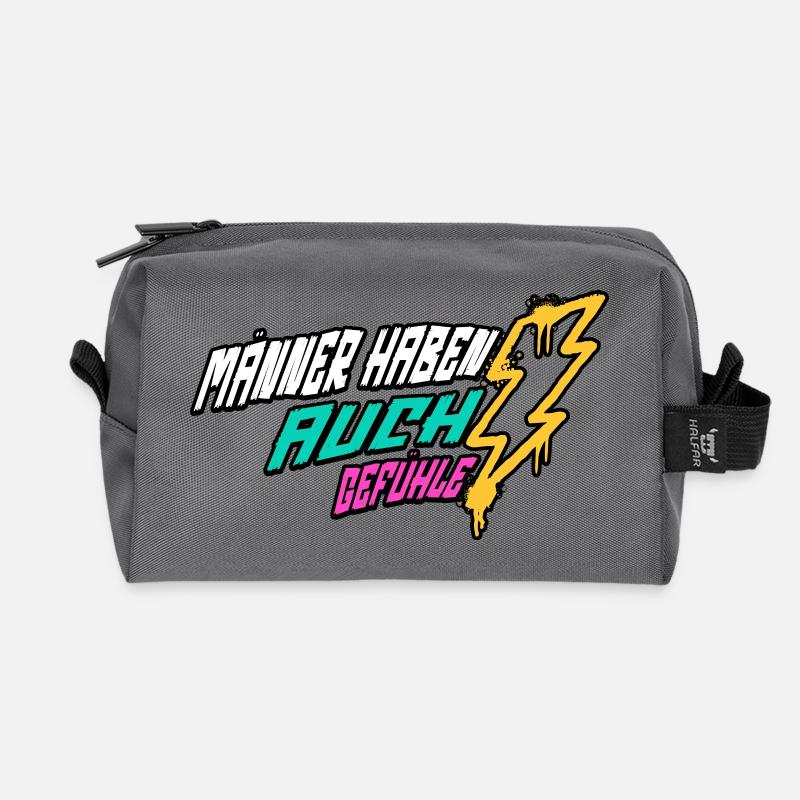 Retro-Blitz-Design Lustige Sprüche - Männergefühle - Recycelte Kulturtasche - Anthrazit