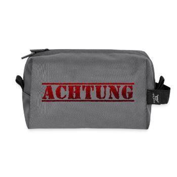 Achtung, Schriftzug, schwarz rot - Recycelte Kulturtasche - Anthrazit - Vorne