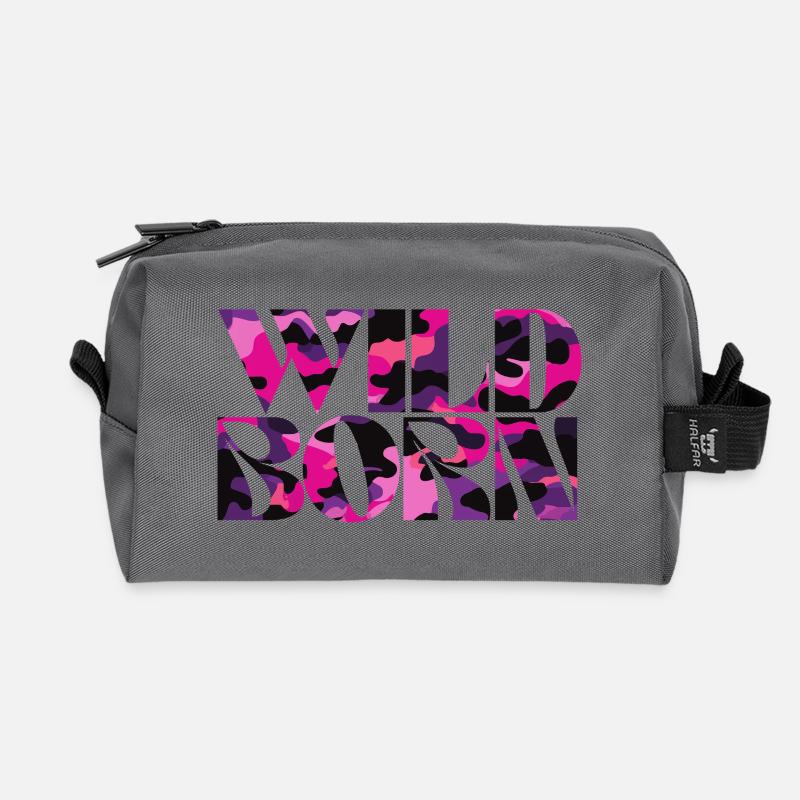Camouflage Pink World Message Design - Recycelte Kulturtasche - Anthrazit