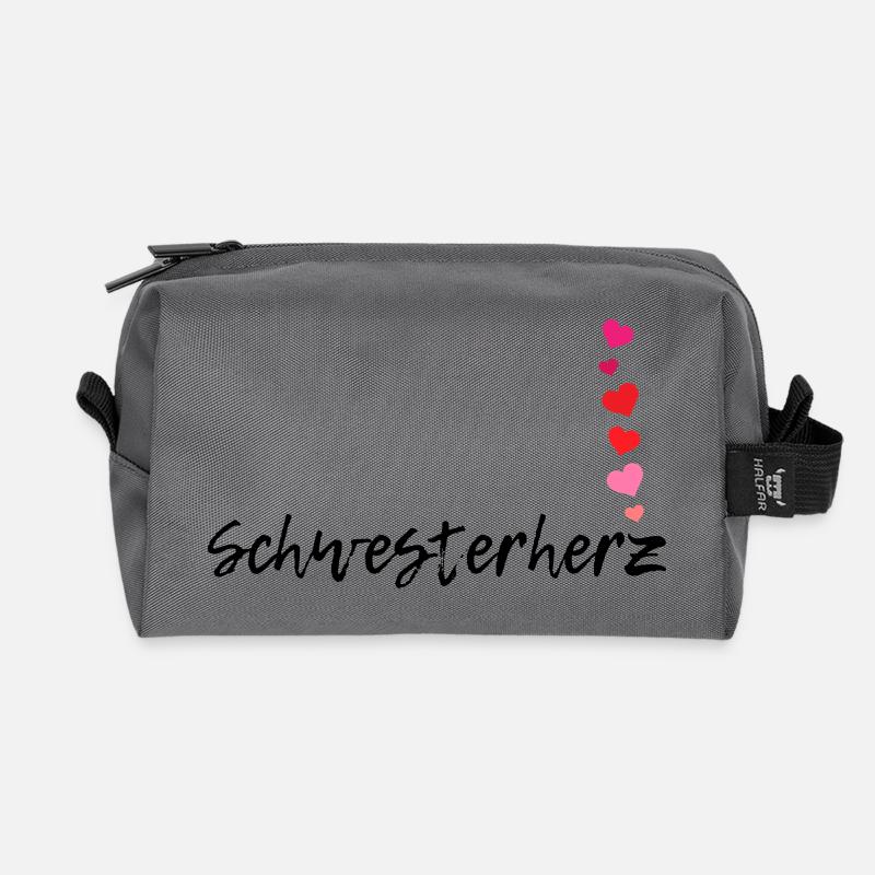 Schwesterherz Schriftzug Schwester Liebe Herzen - Recycelte Kulturtasche - Anthrazit