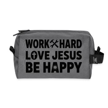 Work Hard Love Jesus Be Happy Christian - Recycled Toiletry Zip Bag - anthracite - Front