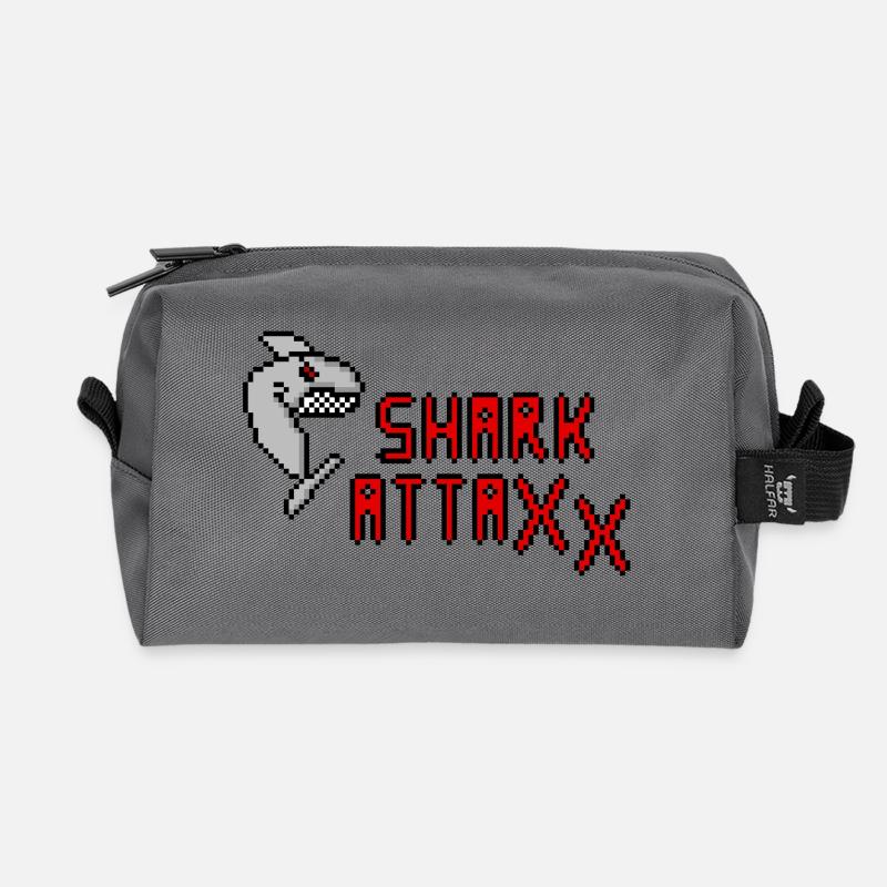 pixel Shark - Recycled Toiletry Zip Bag - anthracite