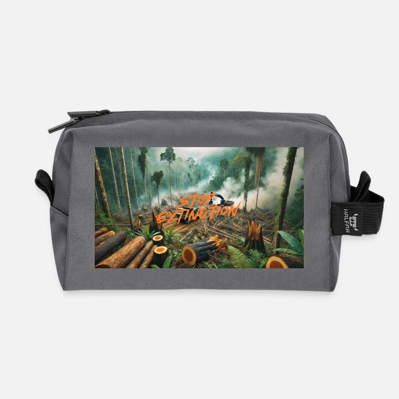 Stop Extinction: Waldschutz Design - Recycelte Kulturtasche - Anthrazit