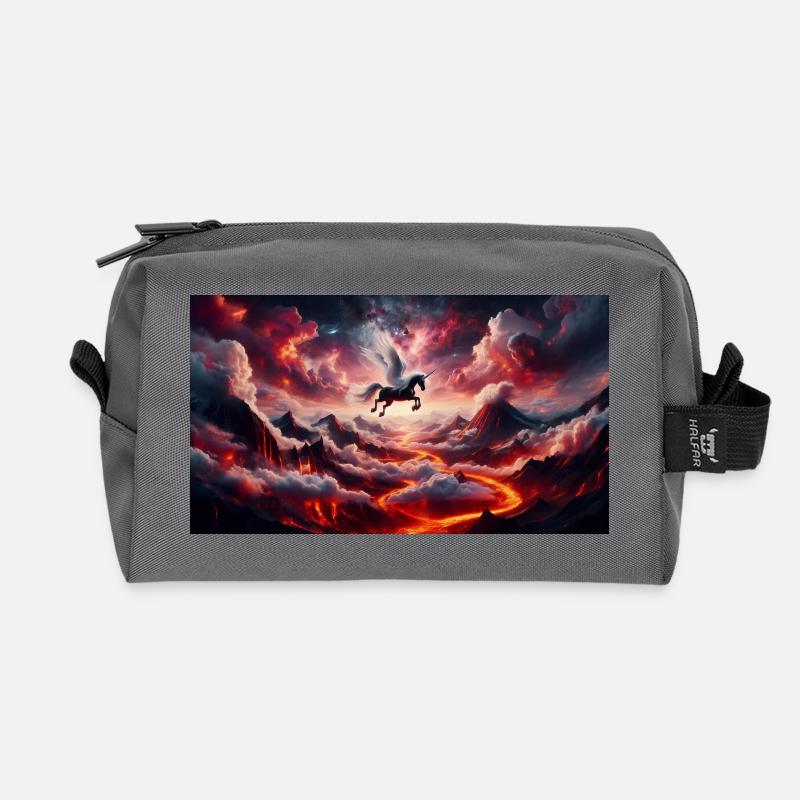 Winged Horseman on Volcano - Recycled Toiletry Zip Bag - anthracite