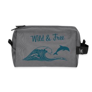Wild & Free Ocean Wave Dolphin Surf Beach Vibes - Recycled Toiletry Zip Bag - anthracite - Front