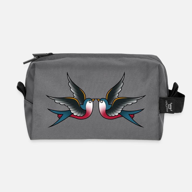 Traditionelles Tattoo 2 Schwalben - Recycelte Kulturtasche - Anthrazit