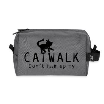 "Don't F* up my Catwalk" cheeky cat - Recycled Toiletry Zip Bag - anthracite - Front