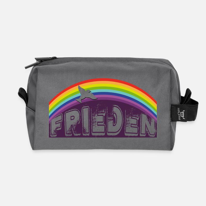 FRIEDEN SCHRIFTZUG mit Regenbogen - Recycelte Kulturtasche - Anthrazit