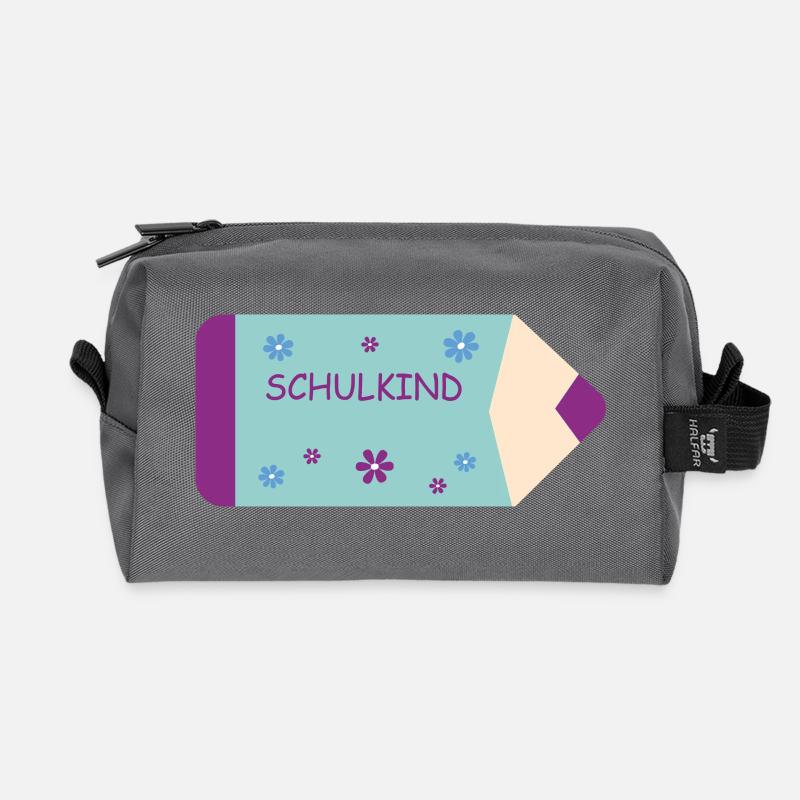 Buntstift - mint lila mit Blumen - Schulkind - Recycelte Kulturtasche - Anthrazit