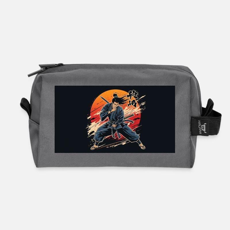 Samurai im Sonnenuntergang  - Recycelte Kulturtasche - Anthrazit