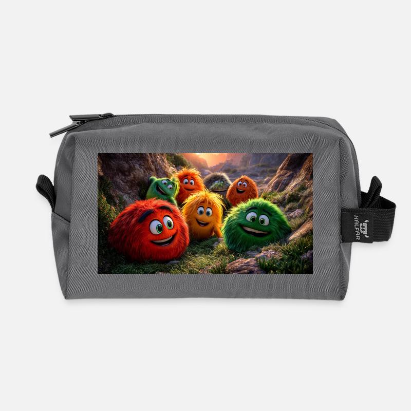 Cheerful Fluffy Monster Pixar Style Fun - Recycled Toiletry Zip Bag - anthracite