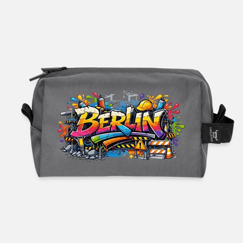 Berlin Graffiti Baustellen Style mit Farbeffekten - Recycelte Kulturtasche - Anthrazit