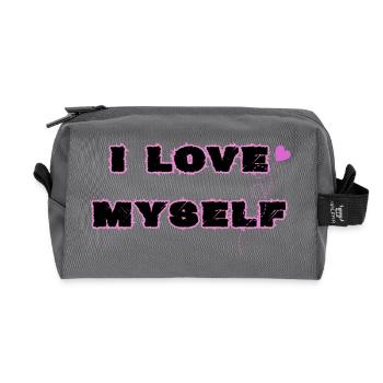 L’amour de soi, je m’aime moi-même - Trousse de toilette en tissu recyclé - anthracite - Devant