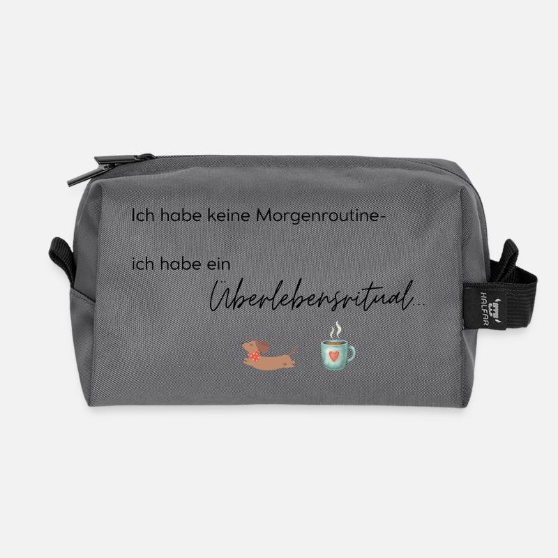 LIEBEVOLL Morgenroutine Dackel  - Recycelte Kulturtasche - Anthrazit