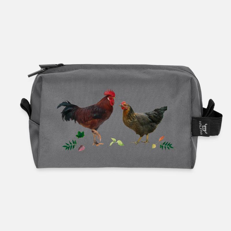 Rooster and chicken - Recycled Toiletry Zip Bag - anthracite