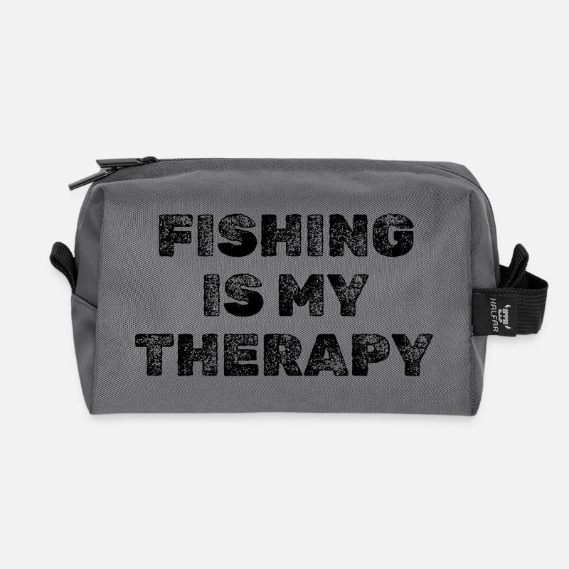 FISHING IS MY THERAPY Angler Spruch - Recycelte Kulturtasche - Anthrazit
