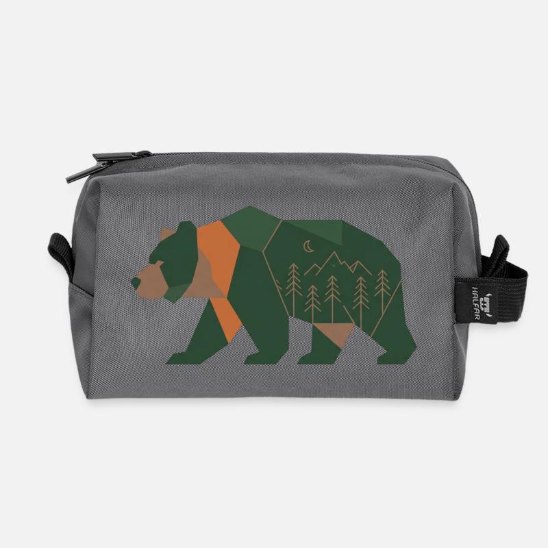 Geometric Forest Bear Moonlight - Recycled Toiletry Zip Bag - anthracite