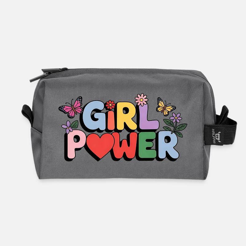 Girl Power Bloom Buchstaben - Recycelte Kulturtasche - Anthrazit