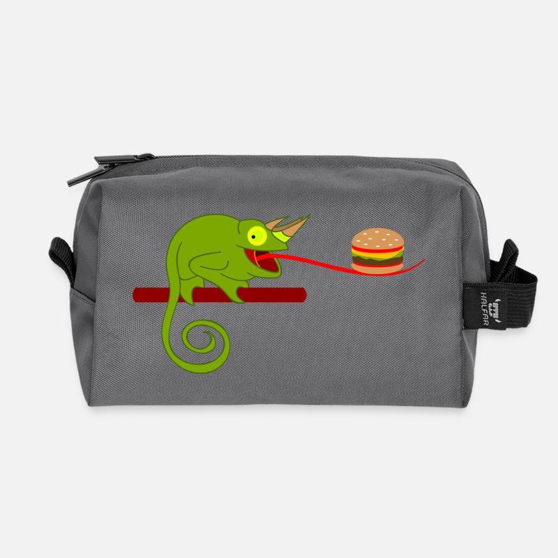 Chamäleon mit Burger - Recycelte Kulturtasche - Anthrazit