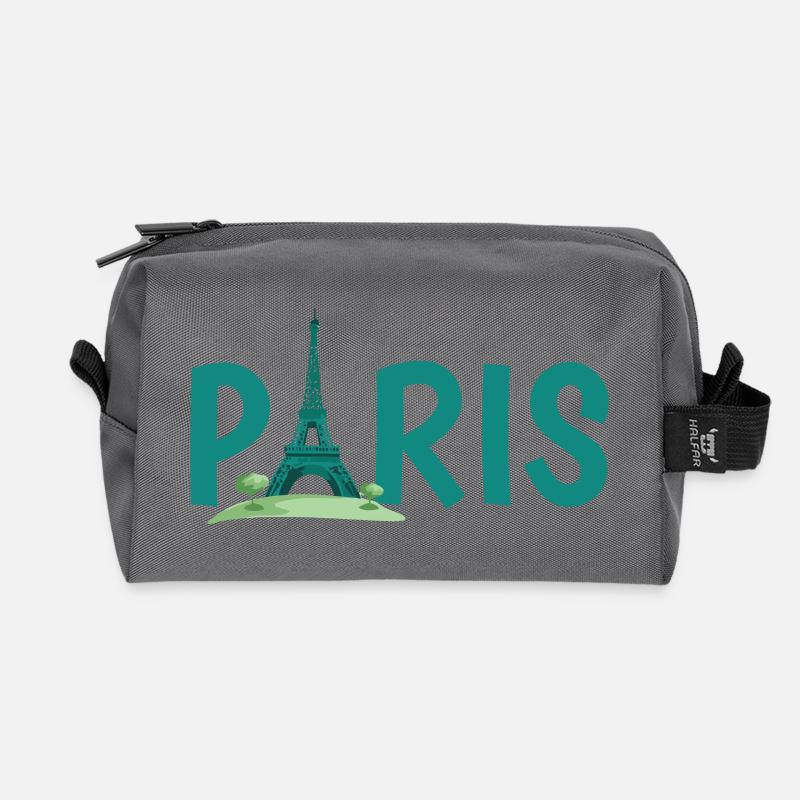Paris Skyline with Eiffel Tower Illustration - Recycled Toiletry Zip Bag - anthracite