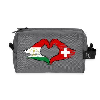 Cœur du drapeau suisse-tadjik utilisé - Trousse de toilette en tissu recyclé - anthracite - Devant
