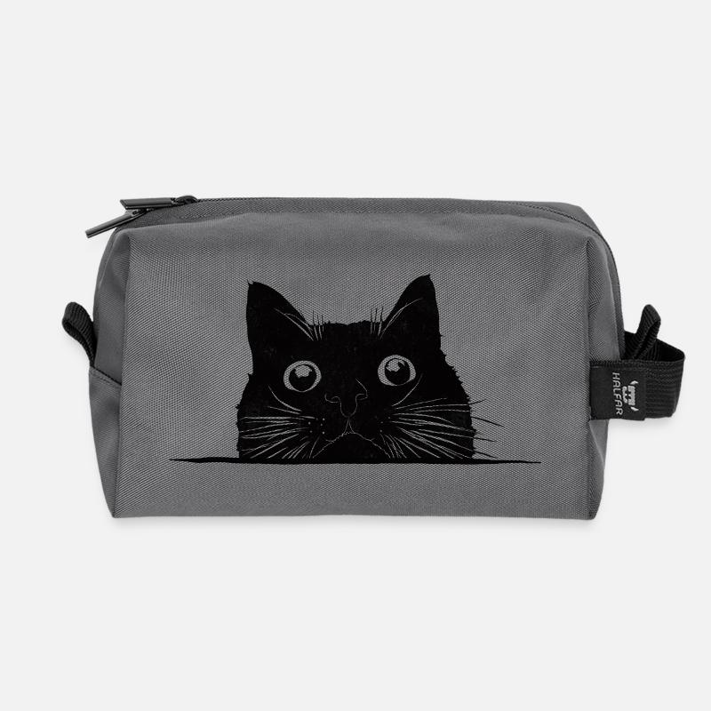 Guckende Katze mit Schnurrhaaren schwarz - Recycelte Kulturtasche - Anthrazit