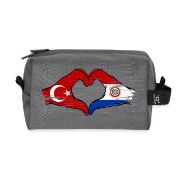 Türkei_Paraguay_Flagge_Hände_Herzform_used - Recycled Toiletry Zip Bag - anthracite - Front