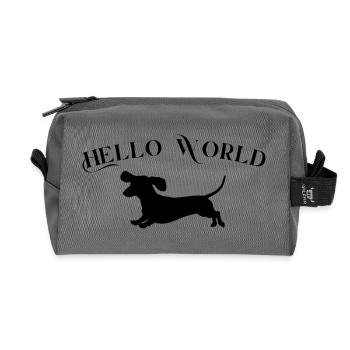 Hello World mit Dackel - Recycelte Kulturtasche - Anthrazit - Vorne
