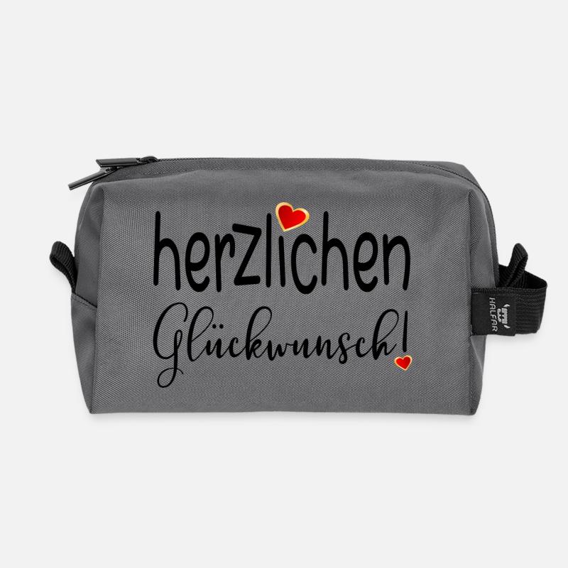 HERZLICHEN GLÜCKWUNSCH HERZ - Recycelte Kulturtasche - Anthrazit