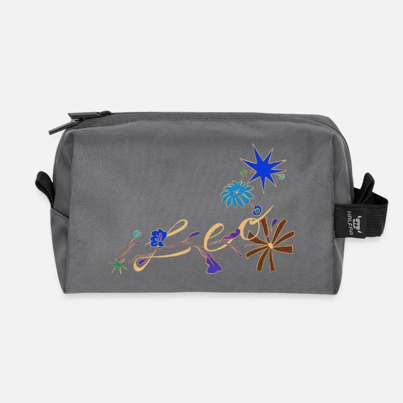 Leo – Magische Sternzeichen und Blumen - Recycelte Kulturtasche - Anthrazit