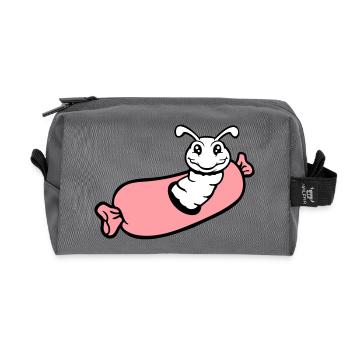caterpillar hole sausage sausages grill hunger eat - Recycled Toiletry Zip Bag - anthracite - Front