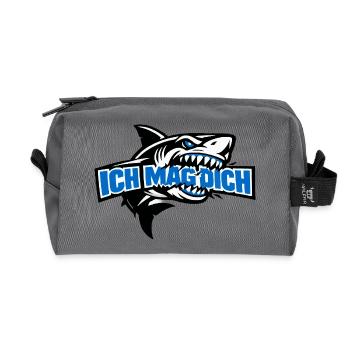 Ich Mag Dich Spruch im Haifisch-Design - Recycelte Kulturtasche - Anthrazit - Vorne