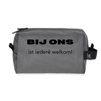 Tout le monde est le bienvenu ici – Dialecte anversois - Trousse de toilette en tissu recyclé - anthracite - Devant