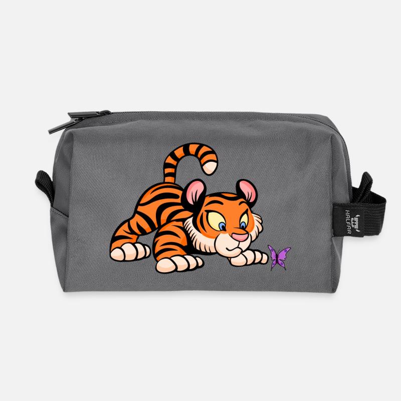Baby-Tiger mit Schmetterling - Recycelte Kulturtasche - Anthrazit