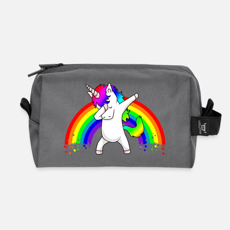 Dabbing Unicorn Regenbogen Dab Dance Einhorn Kind - Recycelte Kulturtasche - Anthrazit
