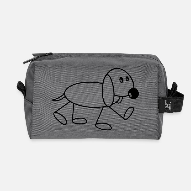Hund Strichmännchen Geht Süß Läuft Spazieren Comic - Recycelte Kulturtasche - Anthrazit
