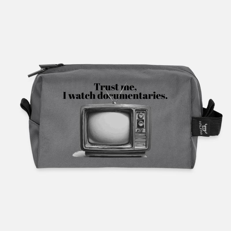 Documentaries | Funny True Crime Retro TV Design - Recycled Toiletry Zip Bag - anthracite