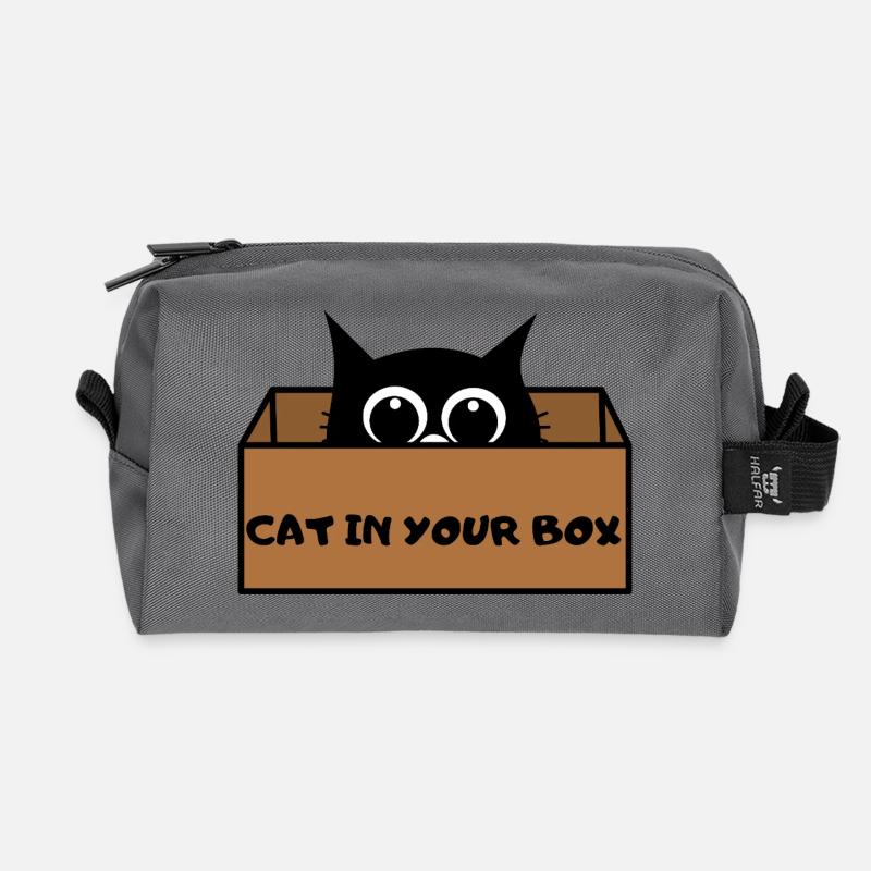 Cat in Box Peekaboo - Recycled Toiletry Zip Bag - anthracite