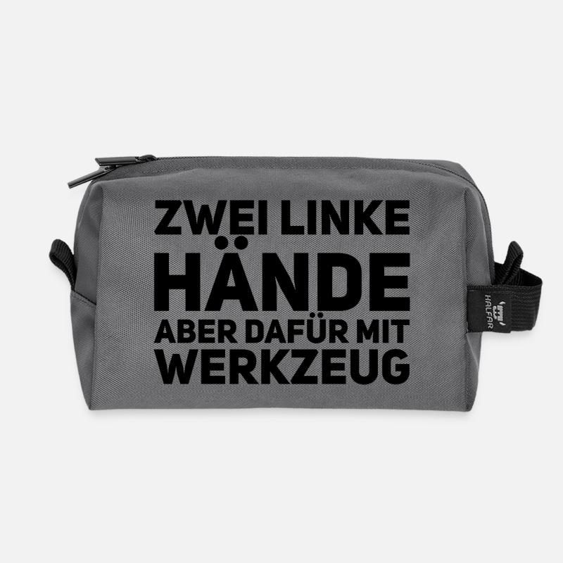 Zwei linke Hände - Handwerker Spruch - Recycelte Kulturtasche - Anthrazit